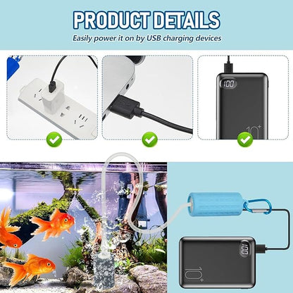 Petzlifeworld  Mini USB Powered Compact Portable Silent Airpump with Airtube and Airstone for Aquarium Fish Tank, Outdoor Fishing (Random Colour)