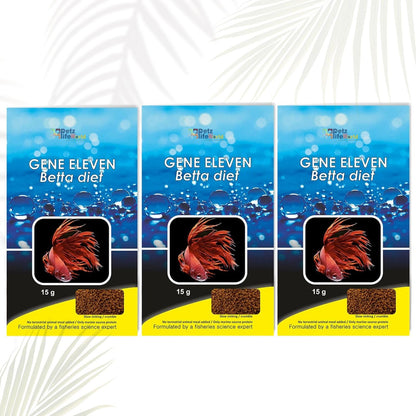 Aquatic Remedies Pack of 3 (3 * 15g) Gene Eleven Betta Diet Fish Food | Slow-Sinking Crumbles for Betta Fish