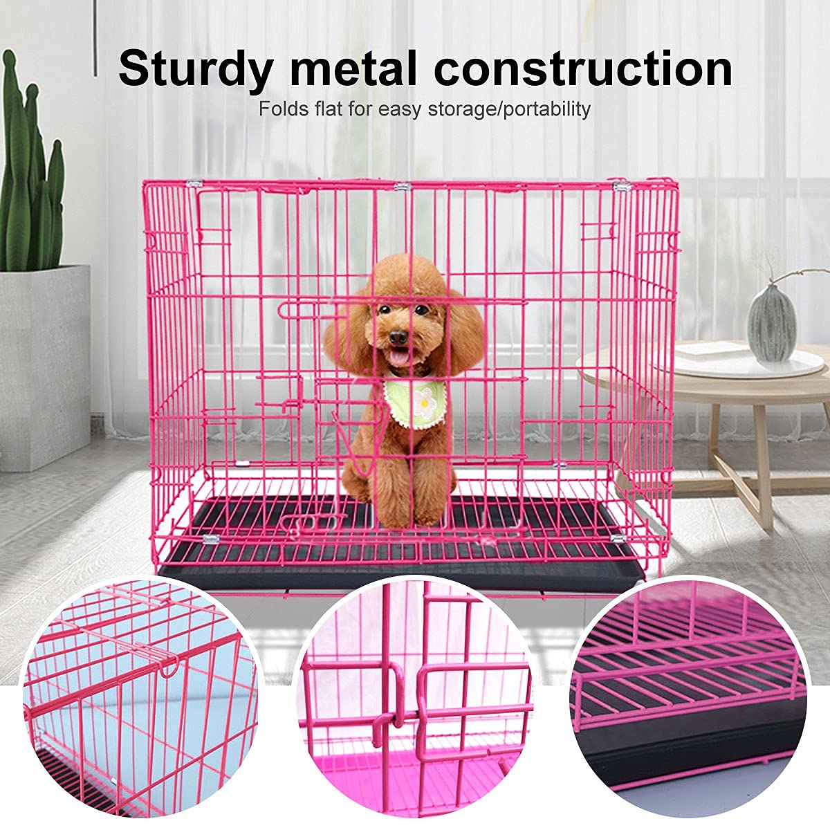 Petzlifeworld 2 Feet (24 Inch) Dog Cage with Removable Tray, Double Door Folding Dog Cage