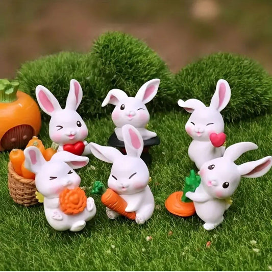 Petzlifeworld 6 Pcs Mini Cute Rabbit Figure for Aquarium Fish Tank Landscape | Car Dashboard & Desktop Decor