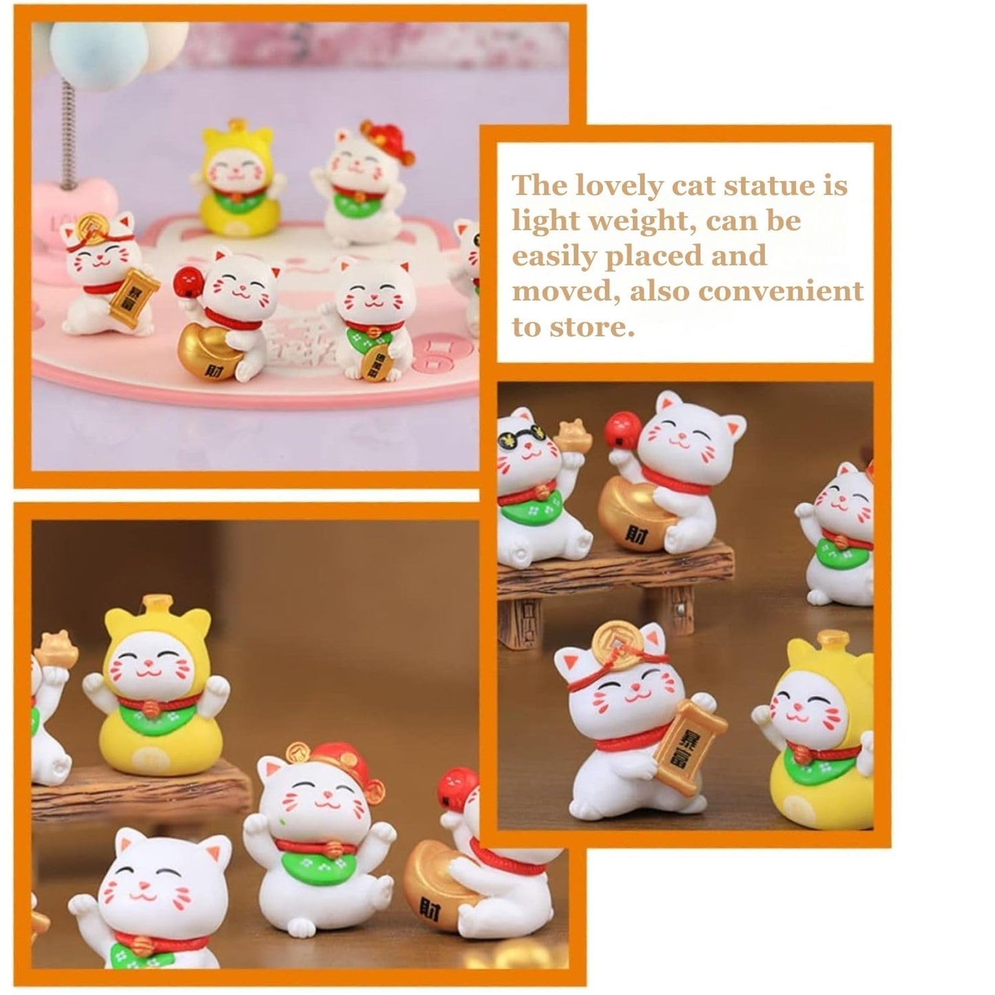 Petzlifeworld 6pcs Lucky Wealth Cat Model for Aquarium Decoration, Mini Cartoon Animal Figurine, Home Decor