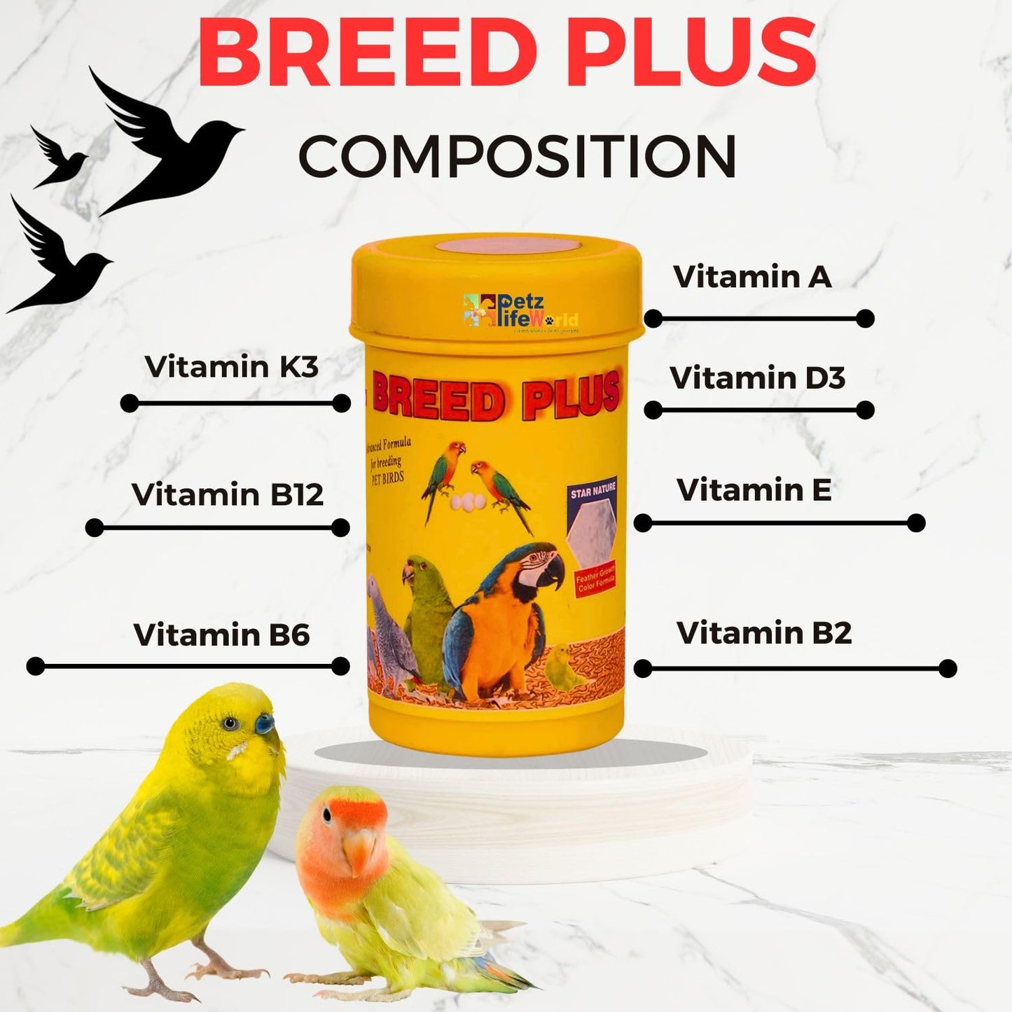 Breed Plus Birds Health Supplement, 50g Advanced Formula for Breeding Pet Birds