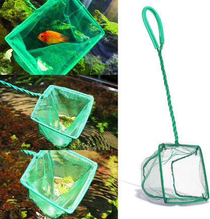 Petzlifeworld Pack of 2 (4 inch & 6 inch) Green Square Shape Long Handle Aquarium Fish Tank Fishing Net