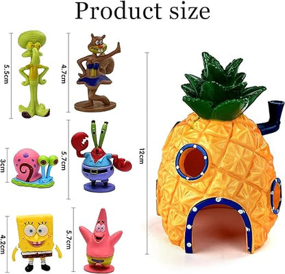 Petzlifeworld 2 in 1 Combo Cute Spongebob Figure Model with Colourful Pineapple House Fish Hiding Cave Aquarium Fish Tank Landscape Ornaments