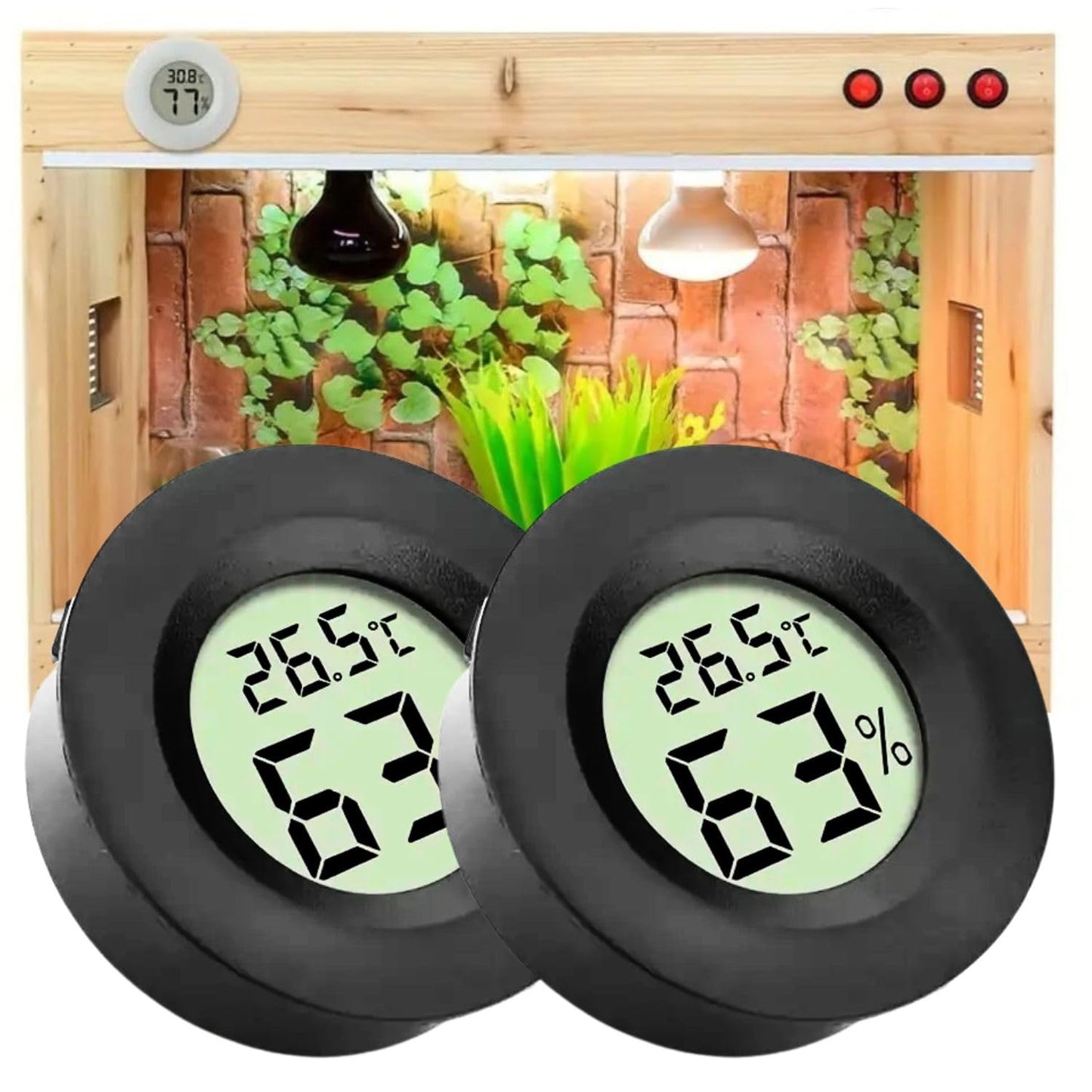 Petzlifeworld  (Pack Of 2) 2 In 1 Black Mini Digital LCD Indoor & Outdoor Hygrometer and Thermometer