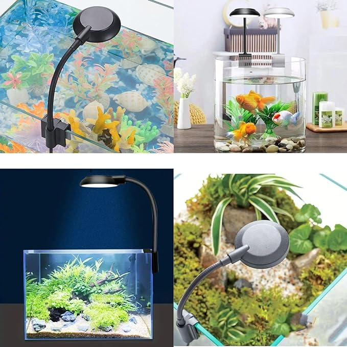 PetzLifeworld 6W Black High Brightness 360 Degree Flexible Clip On Light Aquarium Fish Tank and Bowl Light Suitable Upto 45Cm Tank