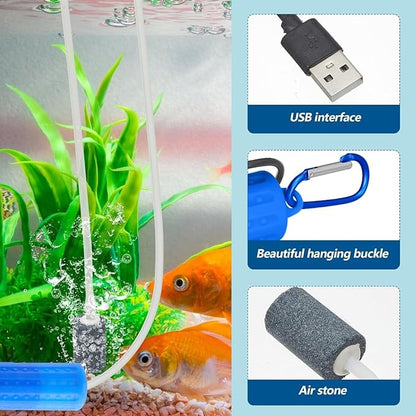 Petzlifeworld  Mini USB Powered Compact Portable Silent Airpump with Airtube and Airstone for Aquarium Fish Tank, Outdoor Fishing (Random Colour)