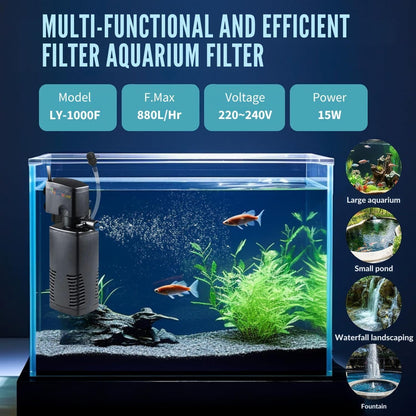 Petzlifeworld LY-1000F | 15Watts | 880L/Hr Submersible Aquarium Internal Filter