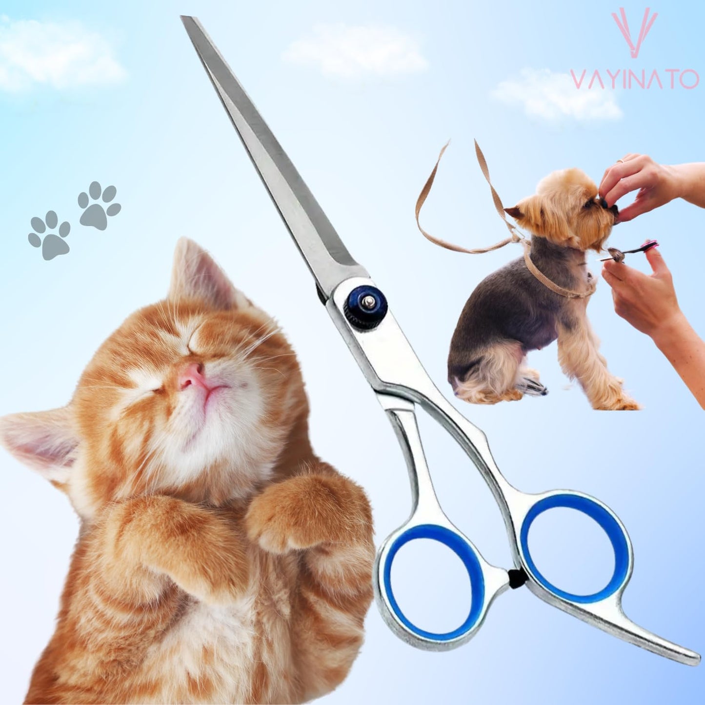 Petzlifeworld Stainless Steel Pet Grooming Straight Scissor-Adjustable Screw, Professional Pet Trimming Scissors