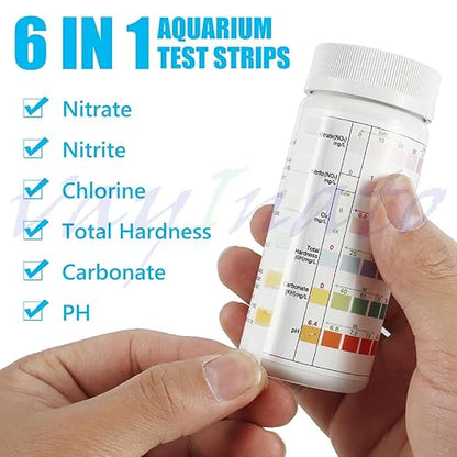 Petzlifeworld 6 in 1 Aquarium 30 Test Strips for Freshwater Saltwater,Test Kit with Quick and Accurate, Pond Fish Tank and Swimming Pool Test Strips Testing Nitrite,Nitrate,Cl2,pH,Total Hardness,Carbonate