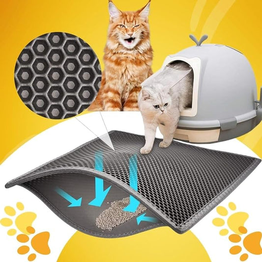 Petzlifeworld Cat Litter Mat For Litter Box | Anti Slip Honey Comb Double Layer Design | Water Proof | Washable | Easy to Clean | Soft On Paws