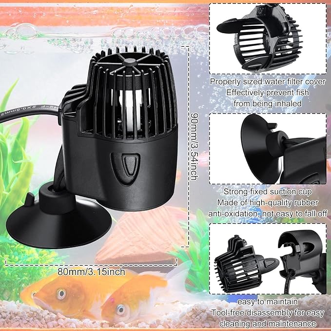 Petzlifeworld 360 Degree Rotating Single Head Aquarium Super Wave Maker (XL-100M | 6W | 3000L/H | Fit for 2 Feet Tank)