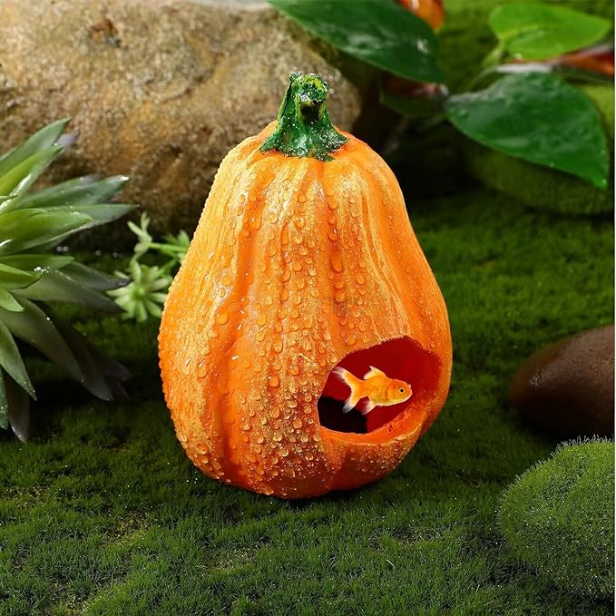 Petzlifeworld Pumpkin Aquarium Decor Ornaments, Fish Hiding Breeding Cave | Reduce Stress and Encourage Spawning | Underwater Landscape Decorations