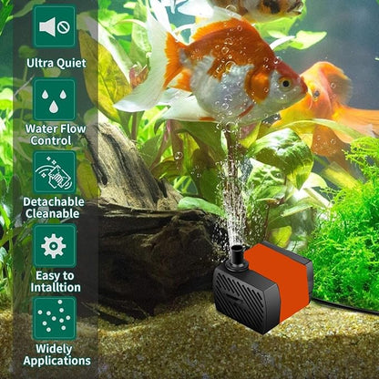 Petzlifeworld Xilong 3 In 1 Multi Function Ultra Quite Adjustable Flow Fountain Aquarium Water Pump ForMini Indoor Water Fountain Decoration, Hrdroponics and Automatic Pet Water Despenser|XL-580|3 Watts|300L/Hr