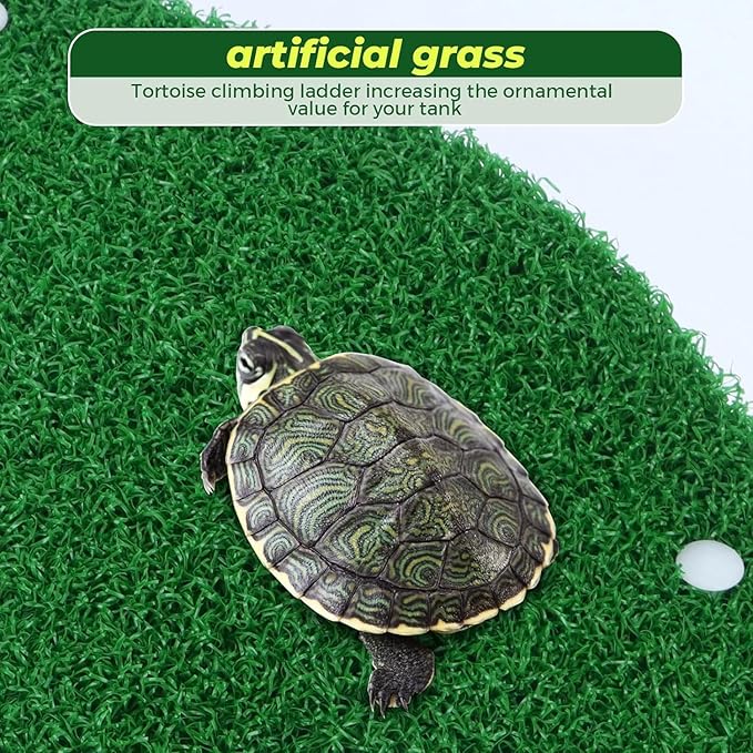 Petzlifeworld Acrylic (CP-80) Turtle Basking Platform Simulation Grass Tortoise Resting Terrace with Artificial Lawns Turtle Ramp Climbing Ladder Decor with Suction Cup