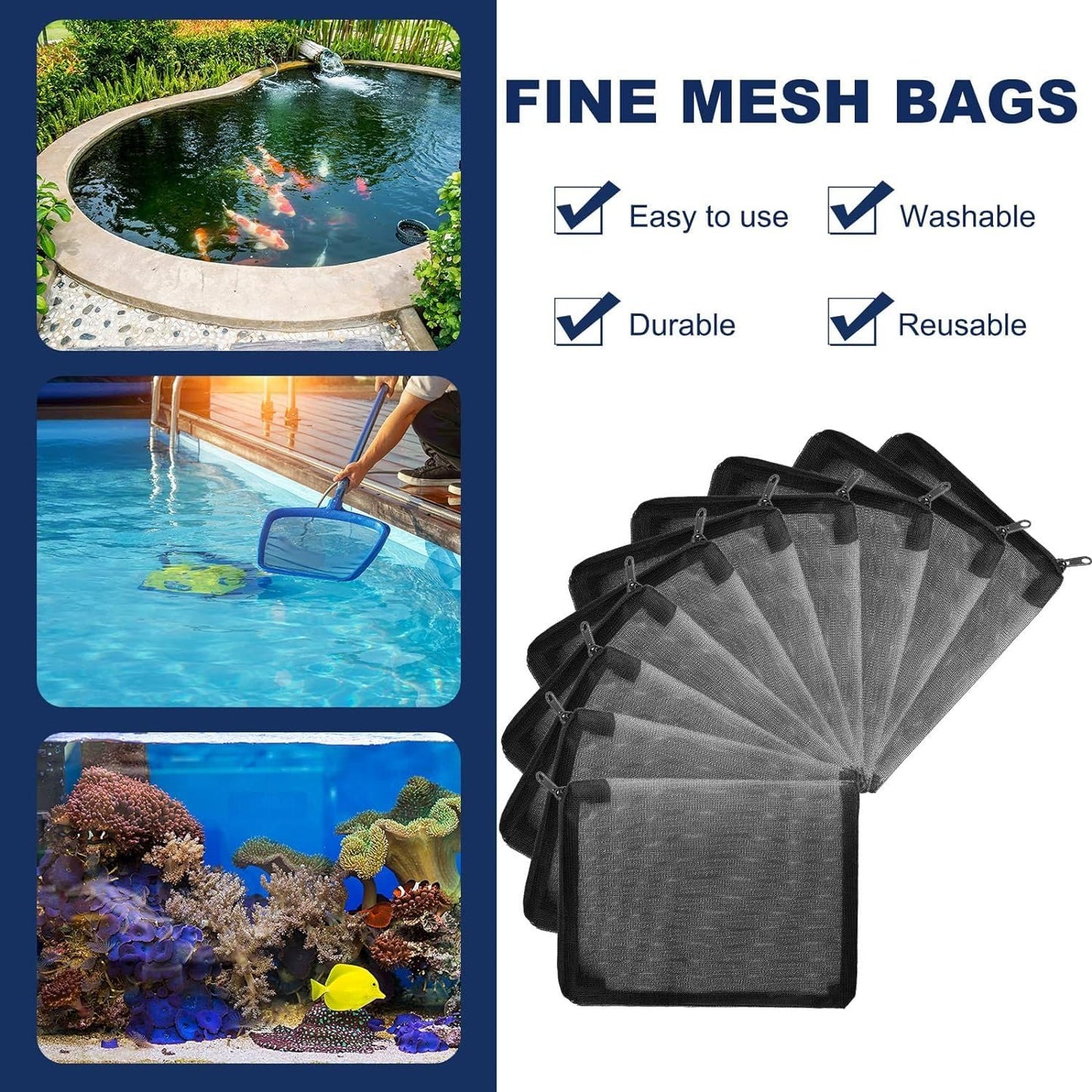 Petzlifeworld 1Kg Filter Media Bag 5 Pcs (Black) Aquarium Mesh Nylon Filter Media Net Bags with Zipper