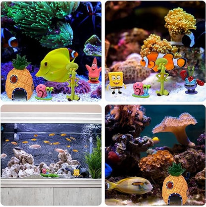 Petzlifeworld 2 in 1 Combo Cute Spongebob Figure Model with Colourful Pineapple House Fish Hiding Cave Aquarium Fish Tank Landscape Ornaments