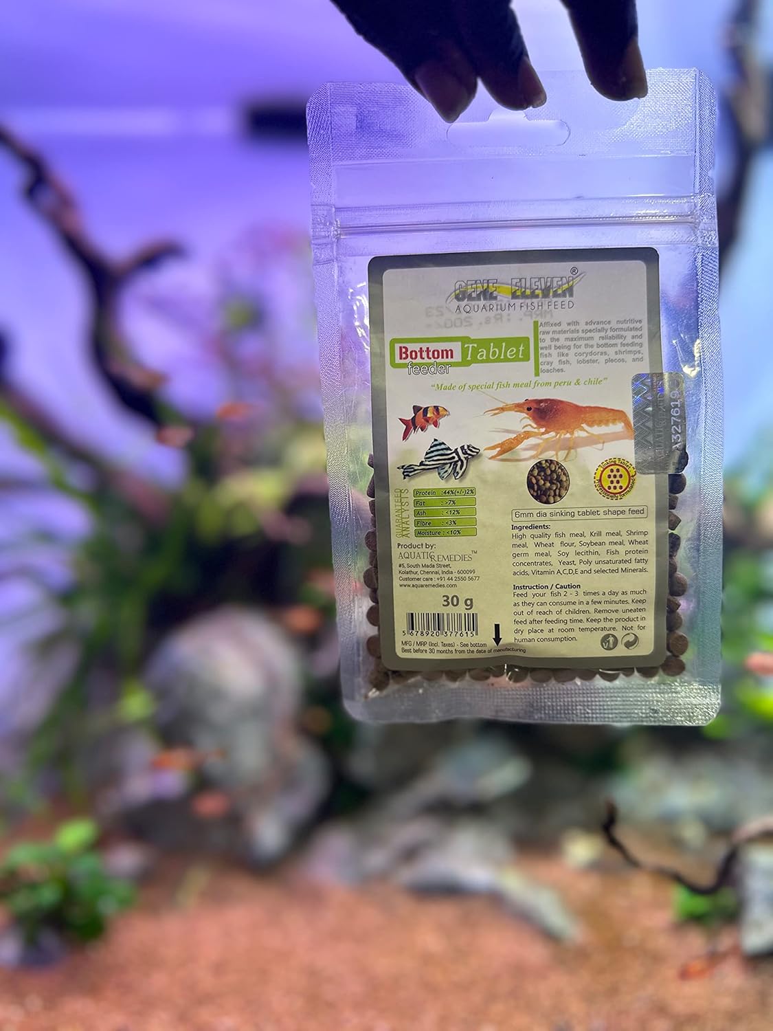 Aquatic Remedies Gene Eleven Bottom Tablet Feeder, 30G  | Tablet Feed for plecos, Cray Fish, Lobster, Crabs and Shrimps