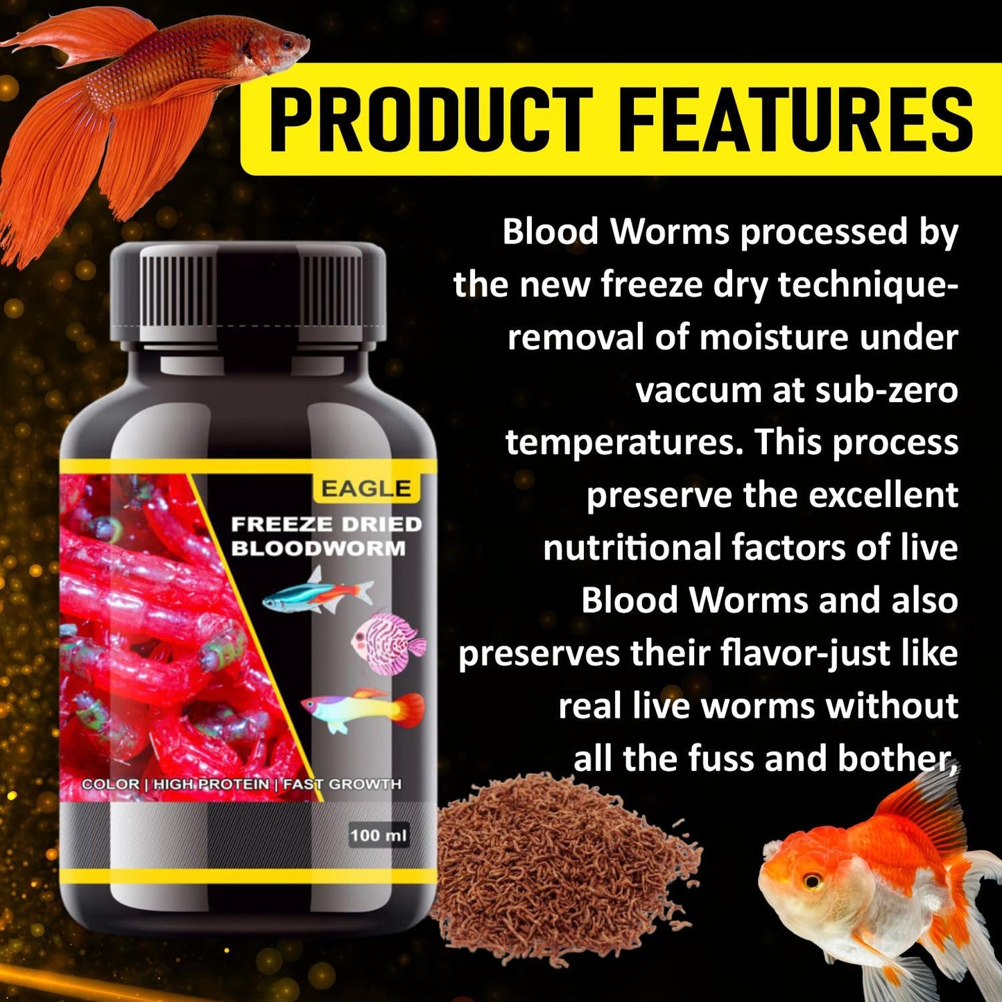 Eagle Freeze Dried Blood Worm 100ML | Colour | High Protein