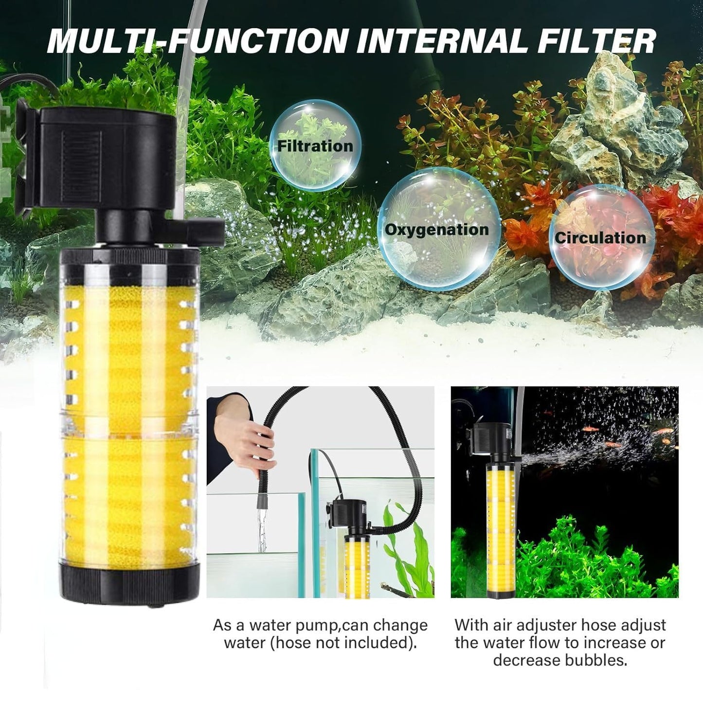 Petzlifeworld LY-3310 | 25W | 1200L/Hr | Fit for 3.5 Feet Tank Multi Function Powerful Aquarium Internal Filter