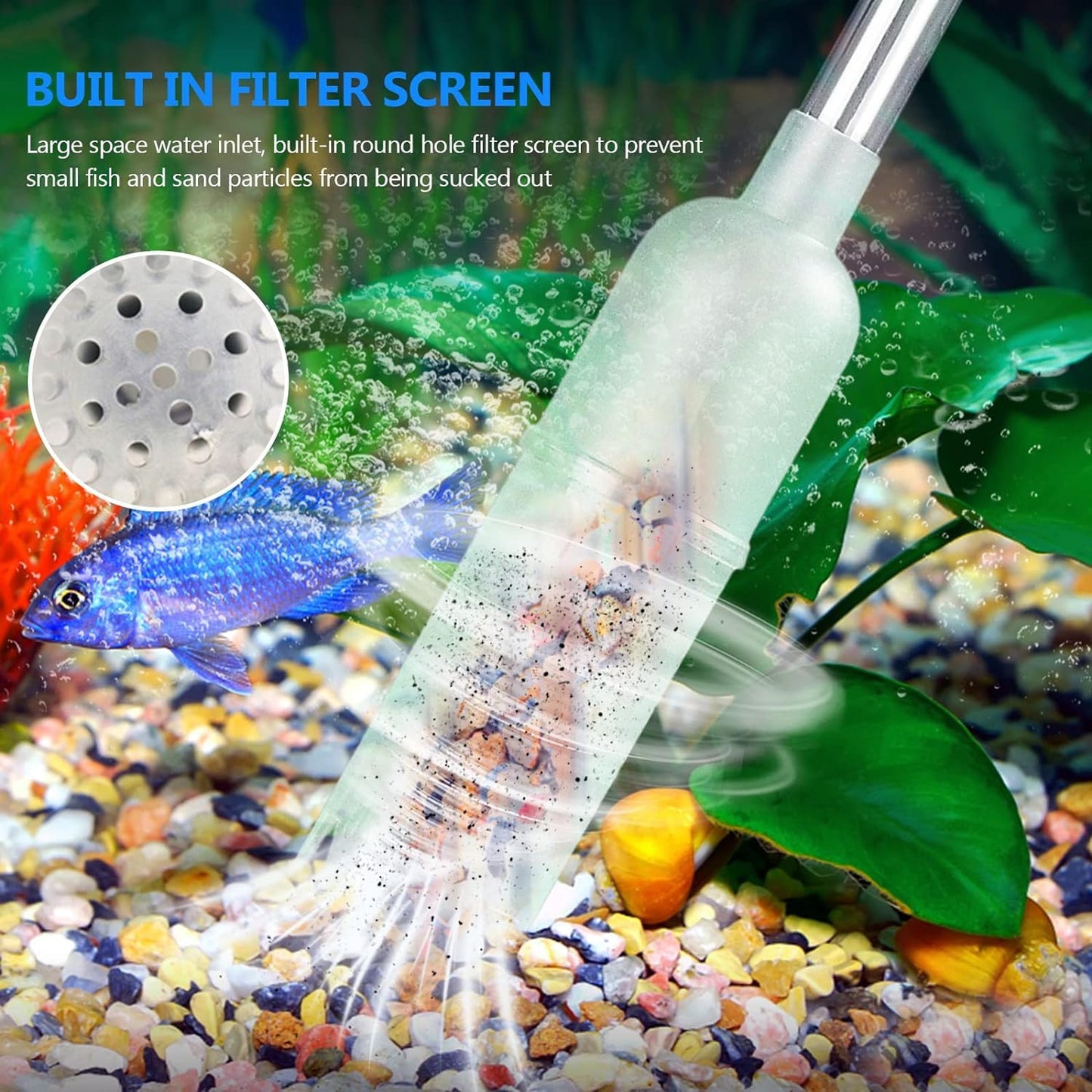 Petzlifeworld Aquarium Blue Syphon Gravel Cleaner with Flow Control Tap | Hand Syphon Pump