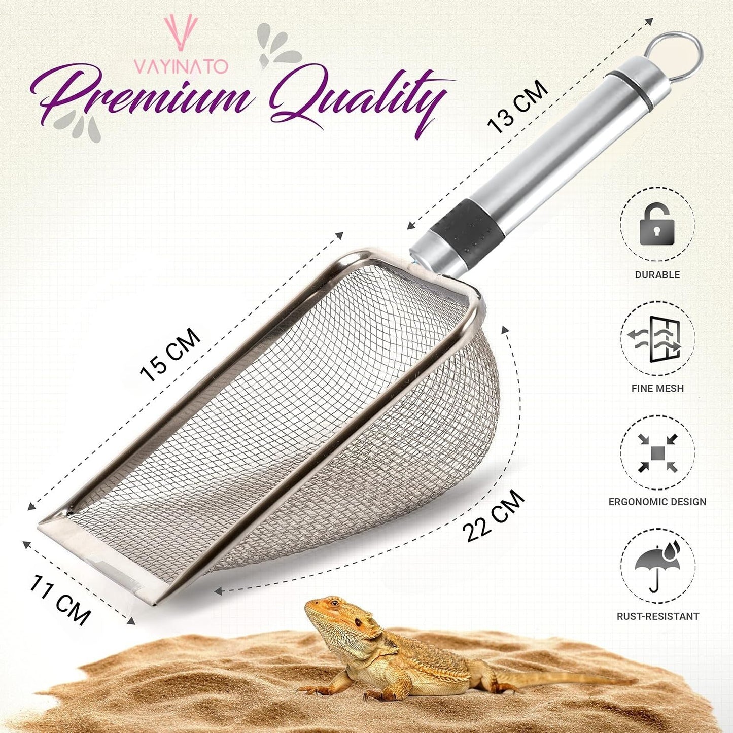 PetzLifeworld Stainless Steel Cat Litter Scoop, Durable Pet Waste Shovel for Cats, Dogs, Reptile & Hamster Litter Scoop