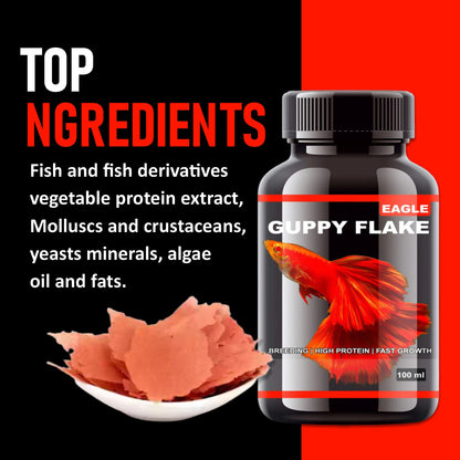 Eagle Guppy Flakes, 100ML | Breeding | High Protein | Fast Growth