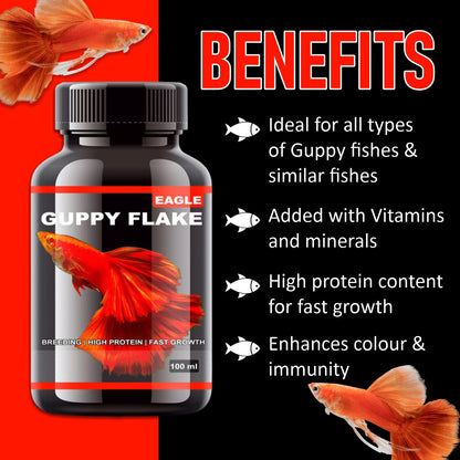 Eagle Guppy Flakes, 100ML | Breeding | High Protein | Fast Growth