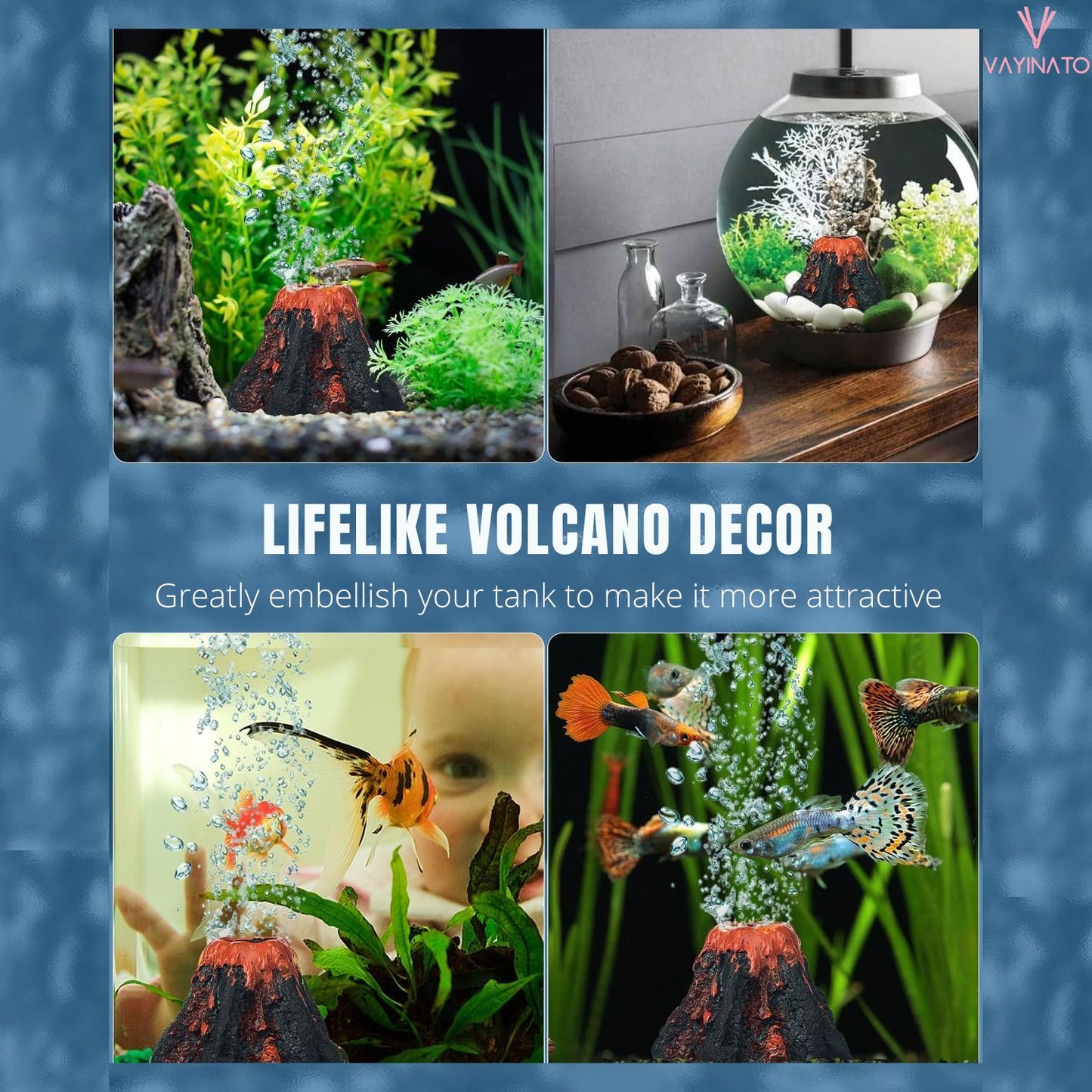 Petzlifeworld Nano Volcano Air Bubble Stone for Fish Tank Landscaping, Realistic Fish Tank Volcano Ornaments  (Airpump Not Included)