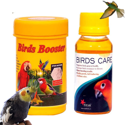 Petzlifeworld Bird Booster, 50g & Birds Care, 60ML Combo Health Supplements for All Kind of Pet Birds