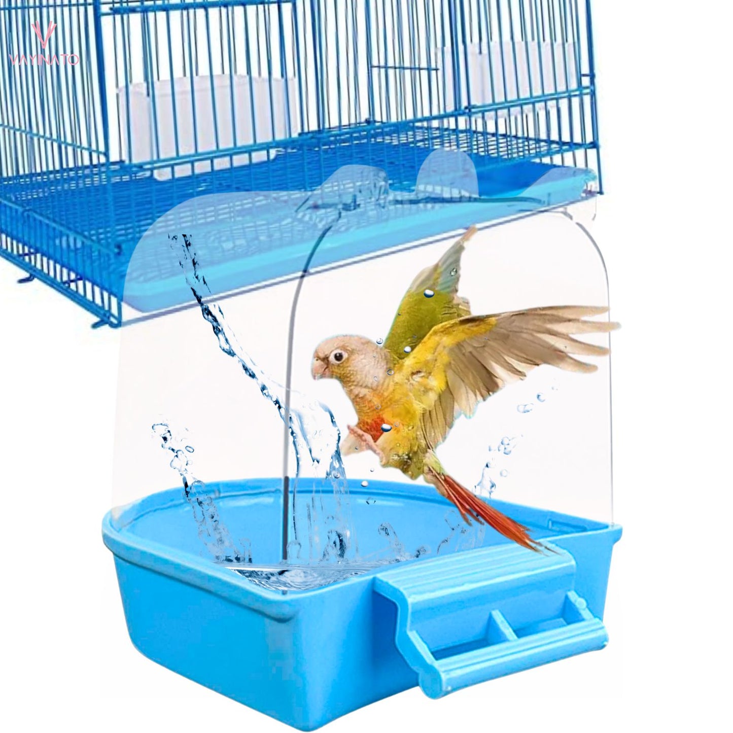 Petzlifeworld Transparent Bird Bath Tub with Standing Perch for Birds Cage Small Birds Bathing Box (Random Color) Clear PC Material