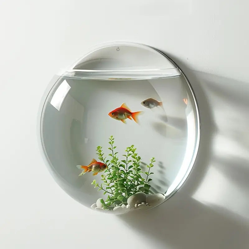 Petzlifeworld Acrylic White Wall Hanging Bowl (with Free Stones) for Fish and Indoor Water Plants Wall Decoration