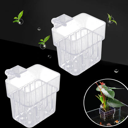 Petzlifeworld 2 Pcs White-Plastic Hanging Water Plant Holder (Square) Pot for Aquarium Fish Tank