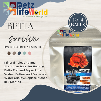 Aquatic Remedies Betta Survive Mineral Releasing Balls Pack Of 10+4 ( 1 Pack Suitable For 1 Betta Fish Setup )