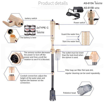 Jeneca aquarium Electrical and battery Gravel Cleaner AS-615A/B - PetzLifeWorld