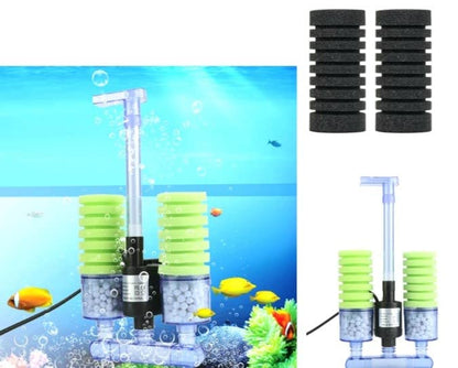 Xinyou XY-2902 Aquarium Biochemical Double Sponge Filter Pump with 2 Extra Black Sponge and Filter Media for Aquarium Fish Tank