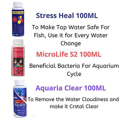 Aquatic Remedies Aquarium Fish Tank Must Have Starter Combo  (Stress Heal + Aquaria Clear + MicroLife S2) 3 * 100 ML - 3 Pcs Combo Starter Pack