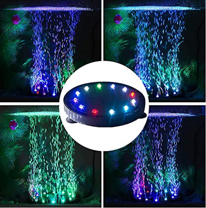 PetzLifeworld Multicolour 2 in 1 Air Bubble LED Light with Airstone for Aquarium Fish Tank Decoration (Q9 | 4 Inch | 9 LED | 1 Watts)