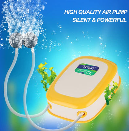 Sobo SB-9905 Fish Tank Mini Silent Oxygen Dual Outlet Aquarium Air Pump | Power: 4.2W | Flow : 2 x 5.5L/Min