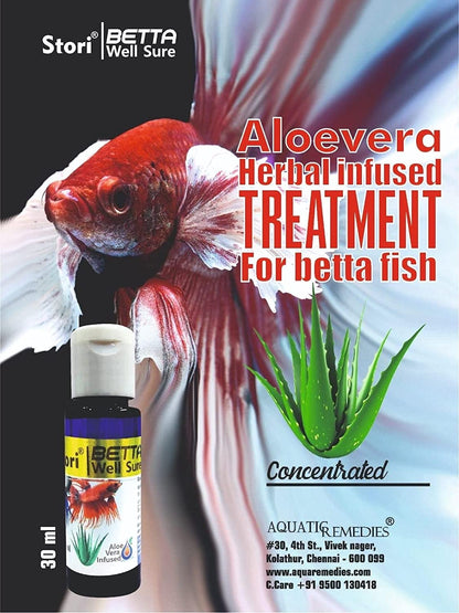 Aquatic Remedies Stori Betta Well Sure | Aloe Vera Infused All in One Complete Solution for Betta Fish Health Related Issue Like FinRot, External Wounds and Dropsy (30ML* Pack of 2) - 60ML