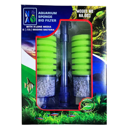 Aquatic Remedies NA-001 Aquarium Air Operated Sponge Bio Filter with X-Lone Media & X-Bac Bacteria