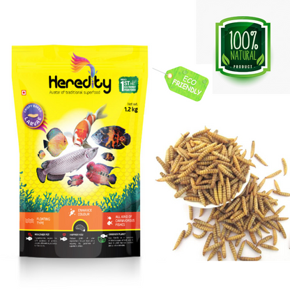 Heredity 100% Natural Delicious & Nutritious Crispy Baked Larvae Floating Fish Food, 100G