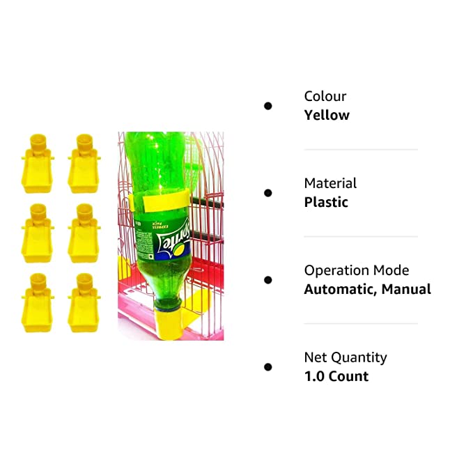 Petzlifeworld Bird Cage Plastic Food Feeder (Pack of 6) Fit for Any Bottle (Yellow)